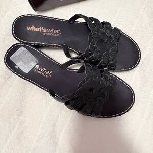 AEROSOLES Black Braided Slip-On Sandals